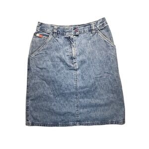French Cuff Denim Skirt Sz 10 29" Waist Blue Jean Y2K 90s Minimalist Midi Cotton